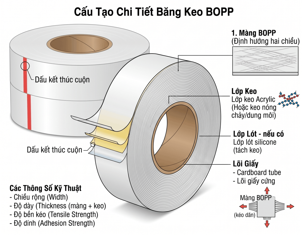 Băng keo BOPP dùng trong đóng gói hàng công nghiệp
