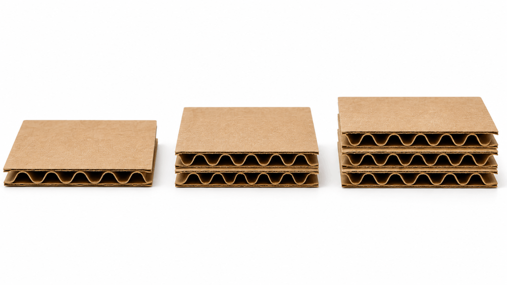 Phân biệt giấy carton 3 lớp, 5 lớp và 7 lớp qua mặt cắt cấu tạo.